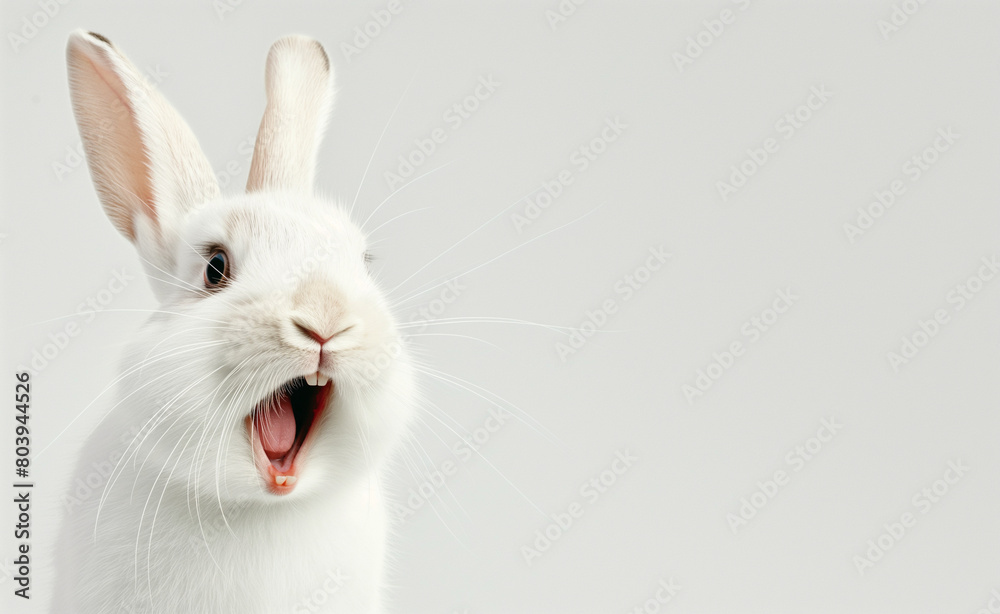 Easter Joy: Smiling White Rabbit Isolated on Background Easter Joy: Smiling White Rabbit Isolated on Background