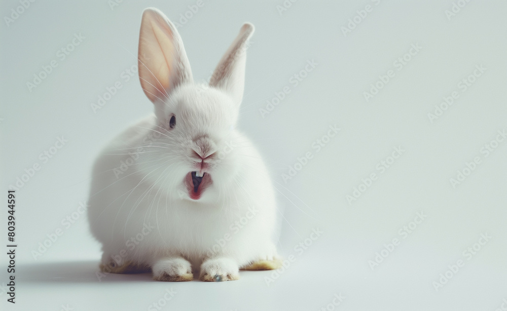 Easter Joy: Smiling White Rabbit Isolated on Background Easter Joy: Smiling White Rabbit Isolated on Background