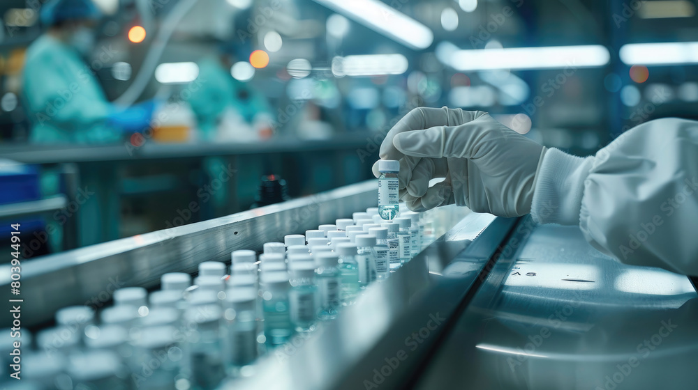 Scientists in Sterile Gloves Monitoring the Drug Manufacturing Process in a Pharmaceutical Factory Scientists in Sterile Gloves Monitoring the Drug Manufacturing Process in a Pharmaceutical Factory