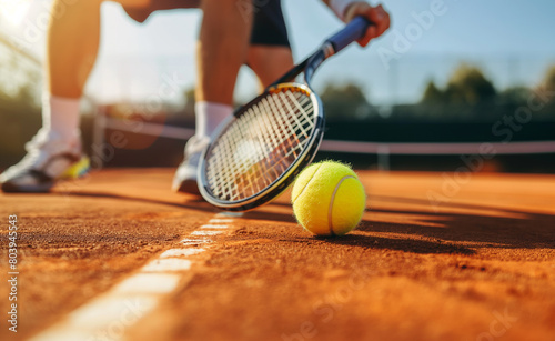 Close up of tennis player with racket on court. Athlete in action on tennis court. © Curioso.Photography