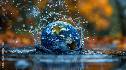 Dynamic Interaction  Detailed Globe Surrounded by Chaotic Water