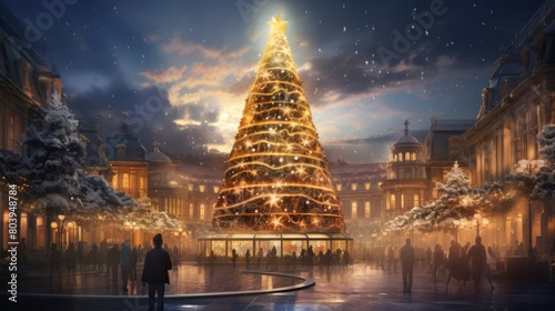 Beautiful christmas tree in city photo