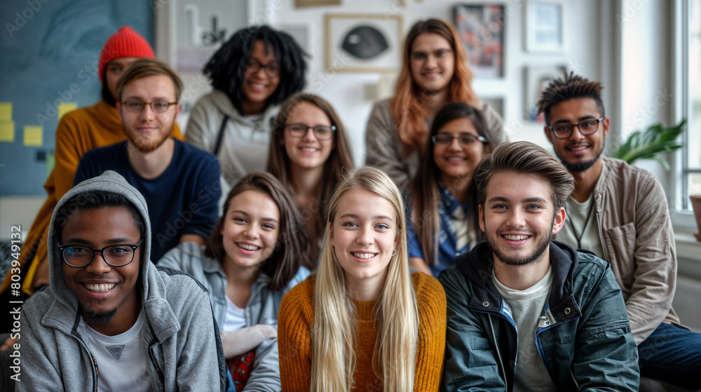 A group of students sitting in a classroom during a lesson or lecture. Education at school or university. Process of learning and education. Smiling teenagers in class A group of students sitting in a classroom during a lesson or lecture. Education at school or university. Process of learning and education. Smiling teenagers in class
