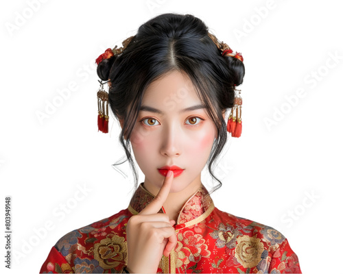 Chinees women touching her lips, Chinees tradition concept photo