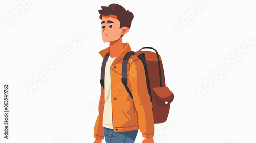 Handsome student with backpack on white background 