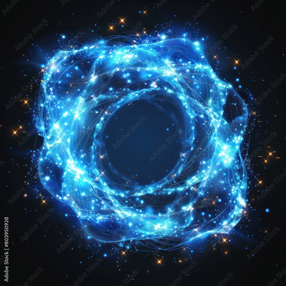 Obraz premium Midnight blue circle of shiny glowing dust spots, clear magic effect with digital, futuristic, technology concept