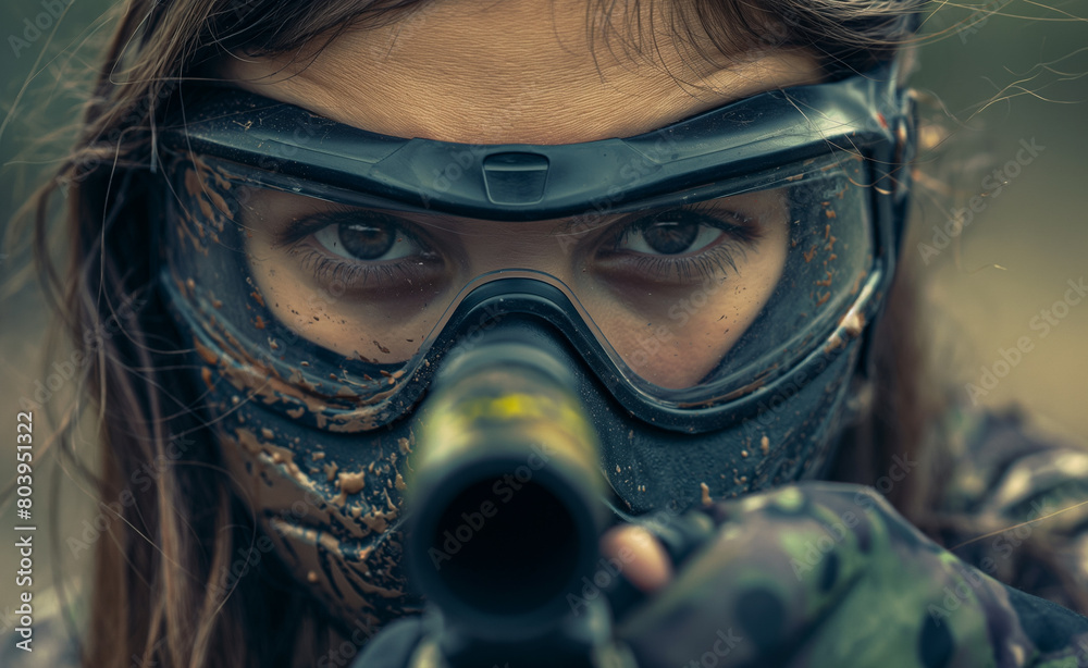 Fierce Female Paintball Player: Ready for Action