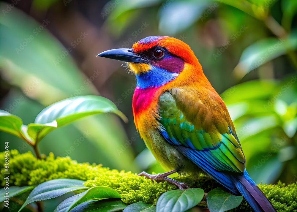 a tiny finch on a branch with leaves on background created with generative AI technology a tiny finch on a branch with leaves on background created with generative AI technology