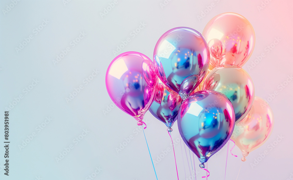Festive Holographic Foil Balloons on White Background Festive Holographic Foil Balloons on White Background