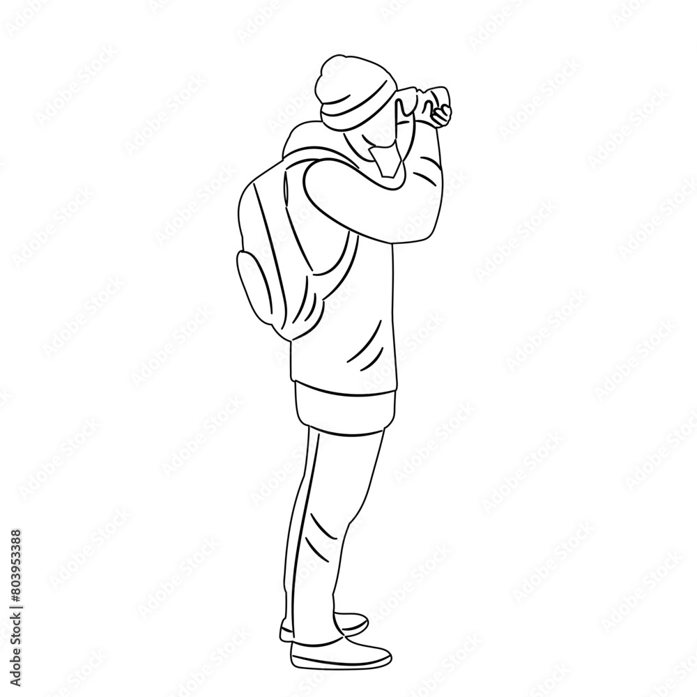 photographer taking pictures sketch on white background vector