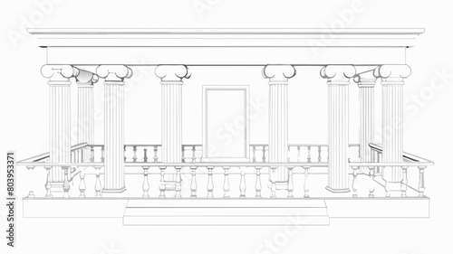 Captivating Line Drawing: Architectural Marvel of Balcony Railing & Columns