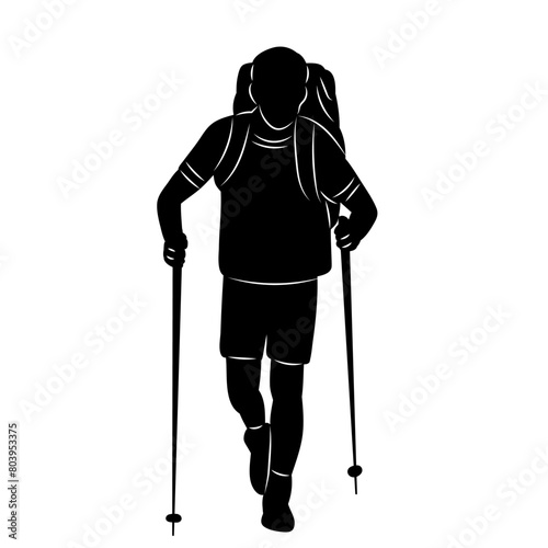 man with backpack, traveler silhouette on white background vector