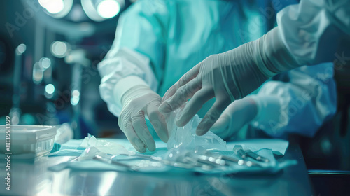 Surgeon Preparing with Sterile Glove Placement