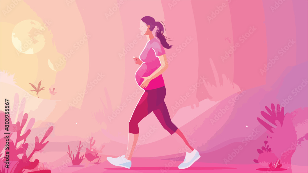 Sporty young pregnant woman on pink background Vector