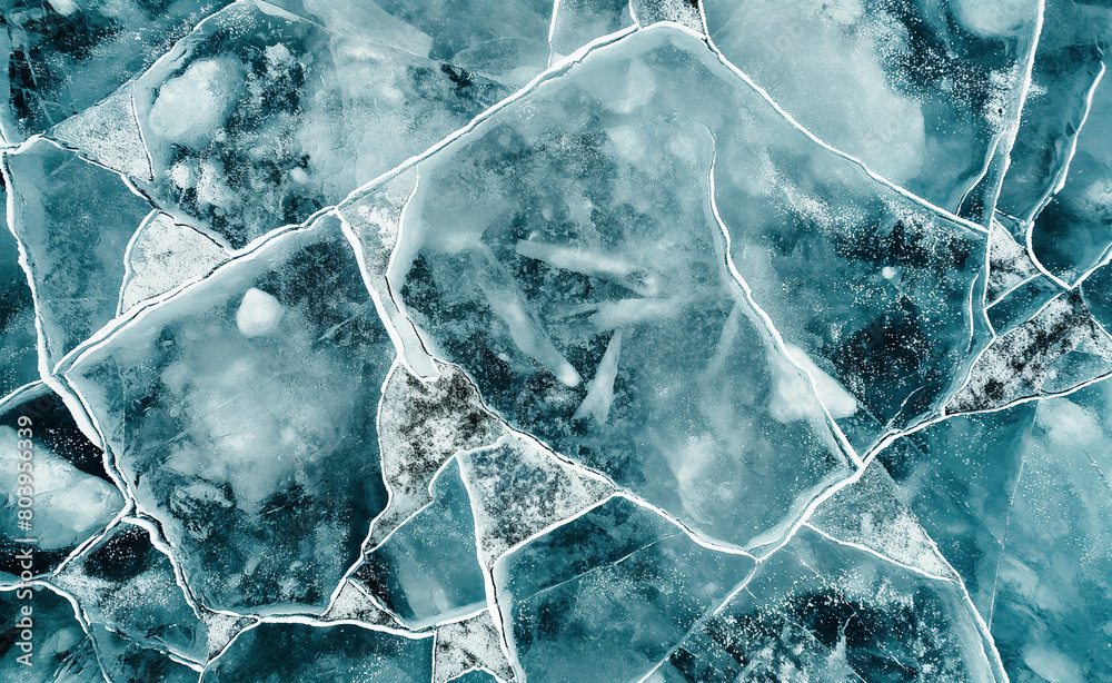 Top View of Cracked Ice Floes in a Glacier Landscape Top View of Cracked Ice Floes in a Glacier Landscape