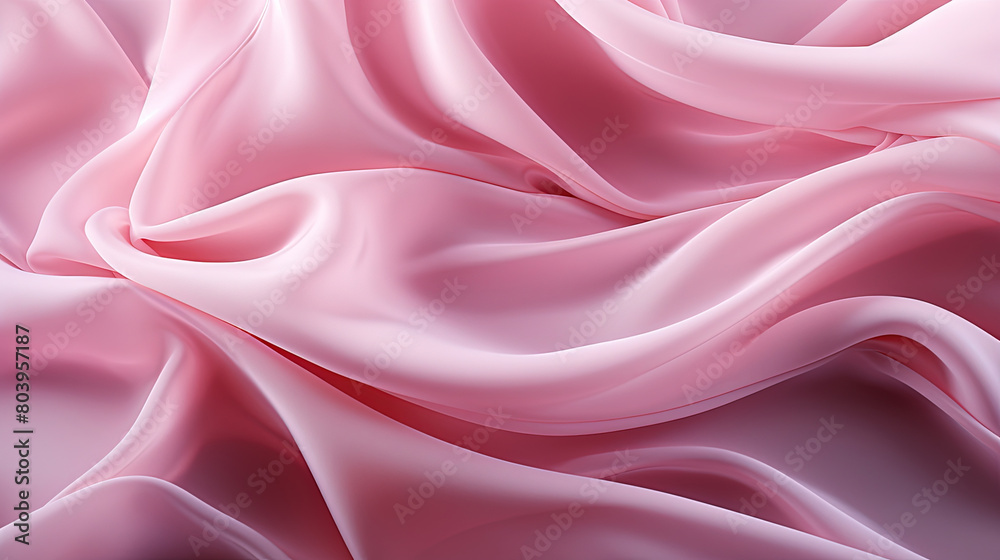 Fototapeta premium Fluttering Pink Color Fabric in Space With Delicate Folds on Blurry Background