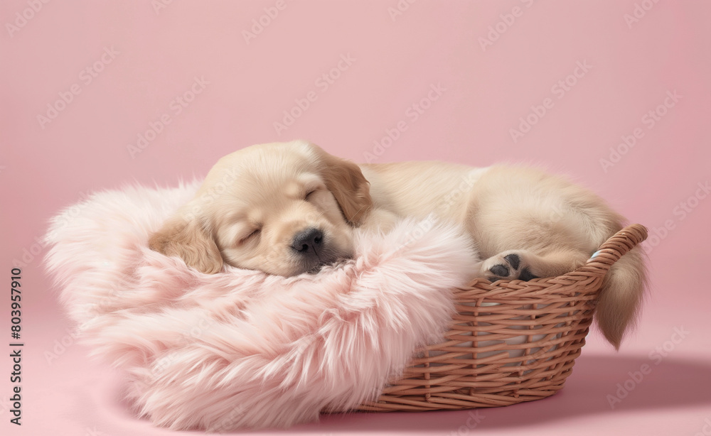 A Peaceful Nap with a Playful Puppy in a Cozy Basket A Peaceful Nap with a Playful Puppy in a Cozy Basket