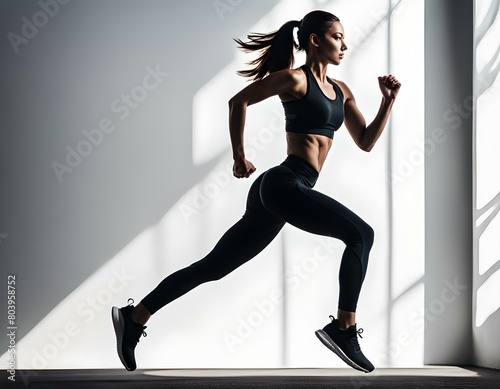 Sport e salute, giovane donna che corre, fa jogging e si allena photo