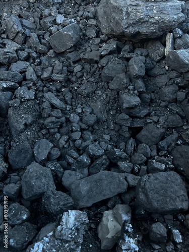 A pile of black coal in the barn