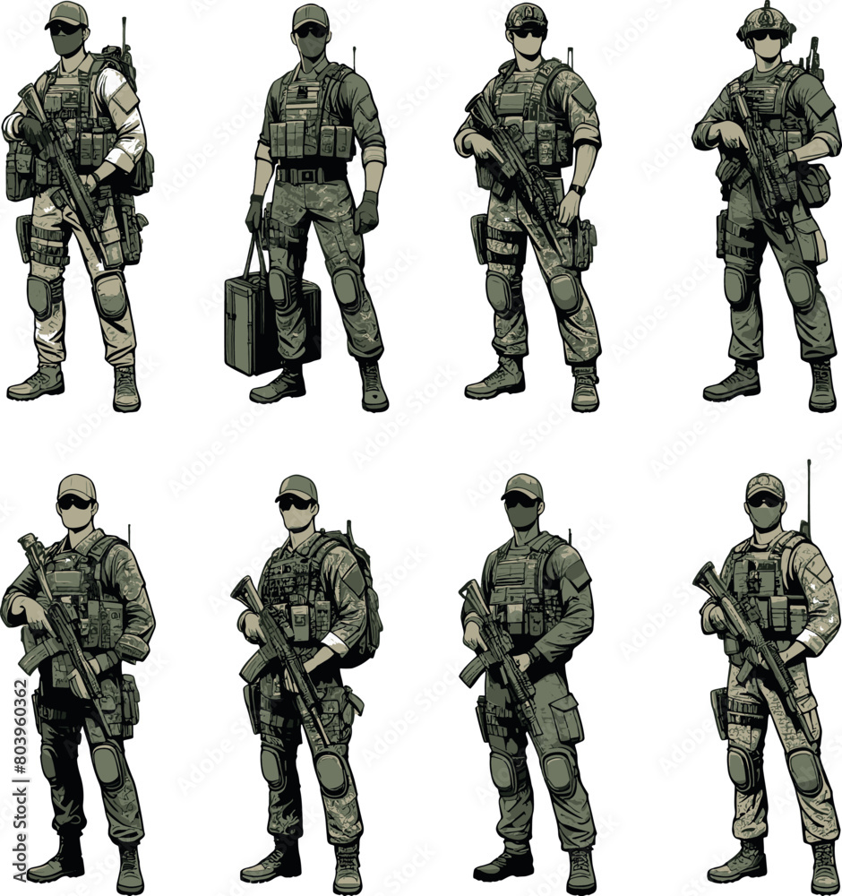 Military man vector illustration mega set, marines, NAVY, army soldier Military man vector illustration mega set, marines, NAVY, army soldier