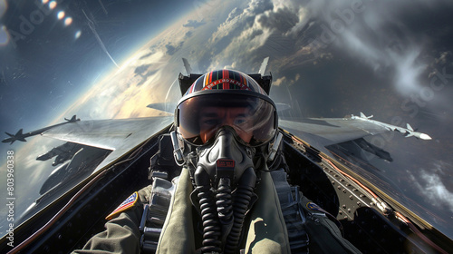 portrait of fight jet pilot in action