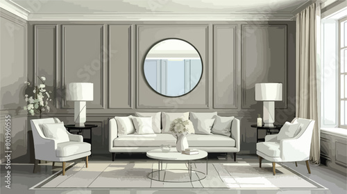 Stylish interior of modern room with mirror Vector style © Noman