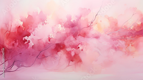 Significance Pink and Red Color Watercolor Oil Paint in Fluttering Style on White Background