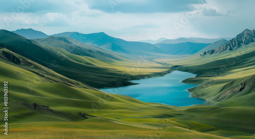 Pristine Lake Amidst Rolling Green Hills 




