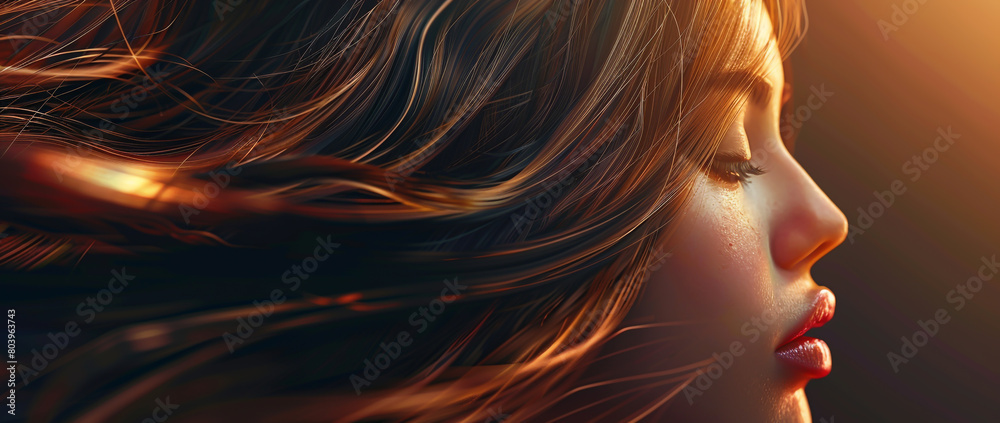 beautiful woman with long shiny hair, beauty concept