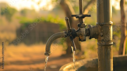 Macro shot of a hand-operated water pump in a rural area, focusing on simple yet effective energy solutions for daily needs.
