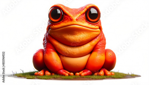 Colorful poison dart frog with warning colors - 3D caricature, Plump frog with vivid orange and red colors - 3D caricature, Colorful amphibian with warning colors photo