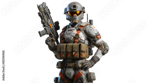 Futuristic soldier in full gear - 3D caricature, Robust armored futuristic soldier - 3D illustration, Sci-fi soldier in futuristic armor - 3D render © Pankaj