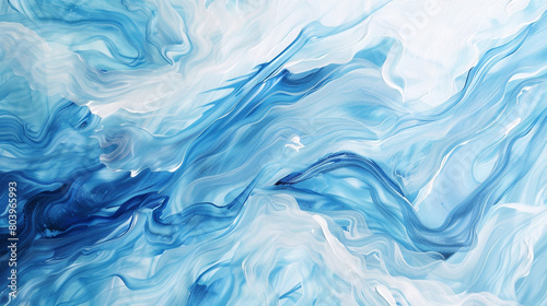 Hand-drawn acrylic painting captures the serenity of a flowing river with a blend of natural blues and whites.