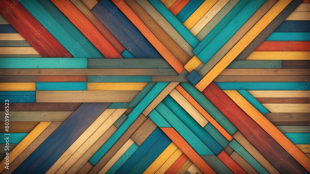 colorful wood theme vintage striped diagonal lines and blocks pattern abstract background from Generative AI