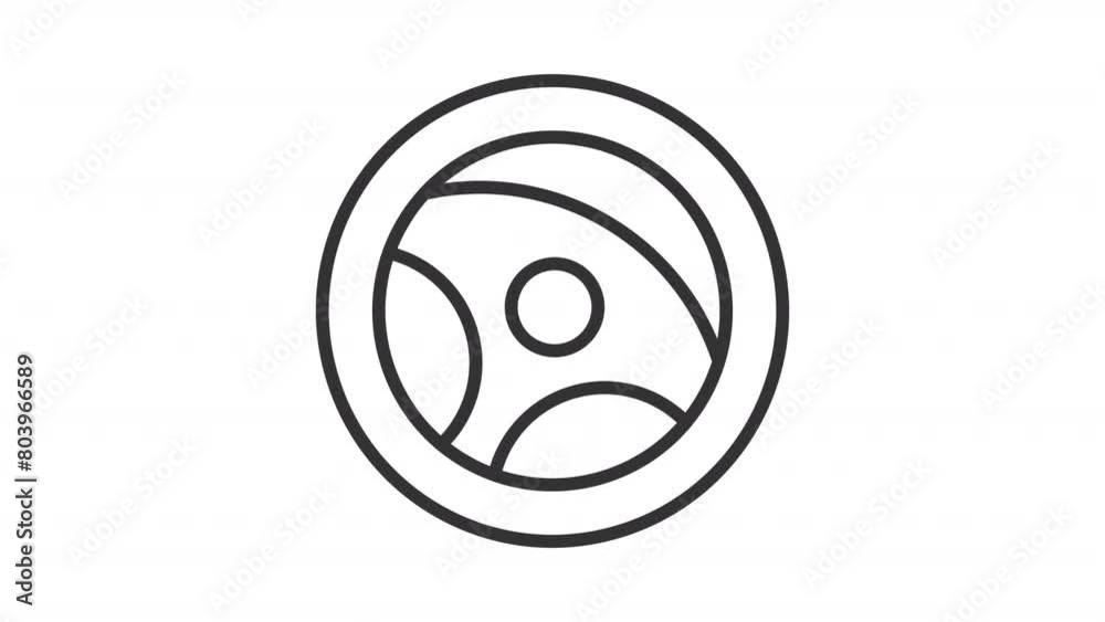 Animated steering wheel icon. Automobile handling line animation. Driving car. Automotive accessory. Black illustration on white background. HD video with alpha channel. Motion graphic