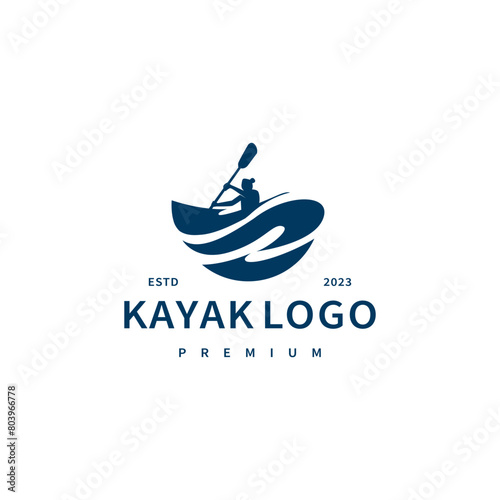 vintage kayak boat logo design illustration 2