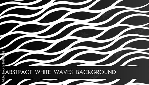 Horizontal black gradient abstract background with white waves, cover, site presentation in HD format. UI template layout for web design of internet products. Vector banner
