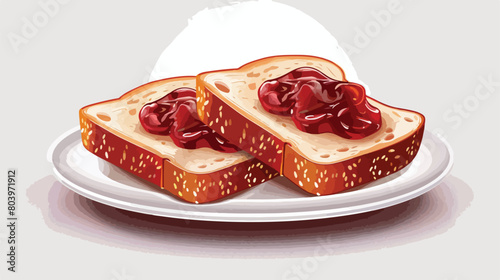 Tasty toast with jam on white background Vector style