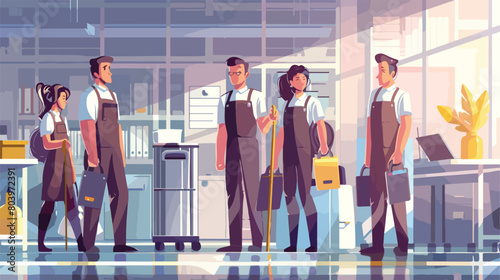 Team of janitors in office Vector style vector design