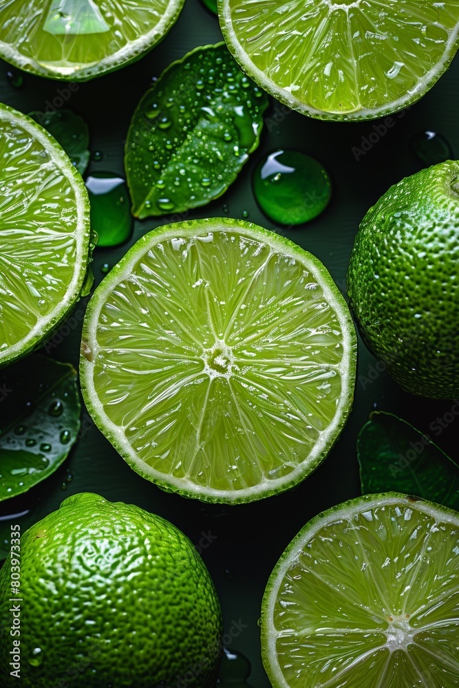 Vibrant slices of ripe lime, oozing with tangy juice, on a white background. Vibrant slices of ripe lime, oozing with tangy juice, on a white background.