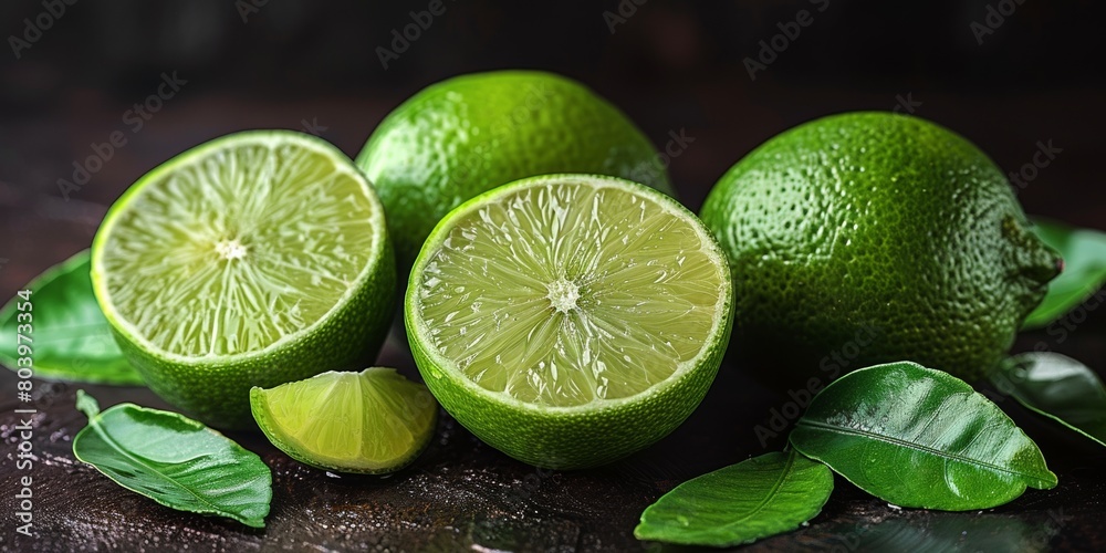 A tantalizing display of vibrant lime slices, brimming with refreshing citrus flavor and essential vitamins. A tantalizing display of vibrant lime slices, brimming with refreshing citrus flavor and essential vitamins.