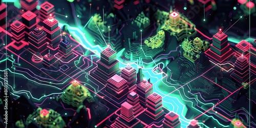 Neon Wireframe Wonderland: Augmented Reality Videogame Map