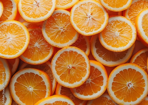 Close up view of fresh and vibrant orange slices background.