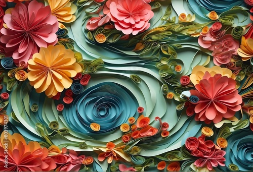 Tropical foliage themed abstract background  with paper cut art style  typical tropical colors  created with generative AI