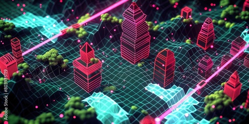 Neon Wireframe Wonderland: Augmented Reality Videogame Map