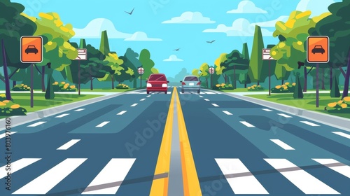 Safe driving tips and traffic regulation rules. Close-up of United States added lane sign. A new lane will be added ahead to the main roadway. Flat vector illustration template. 