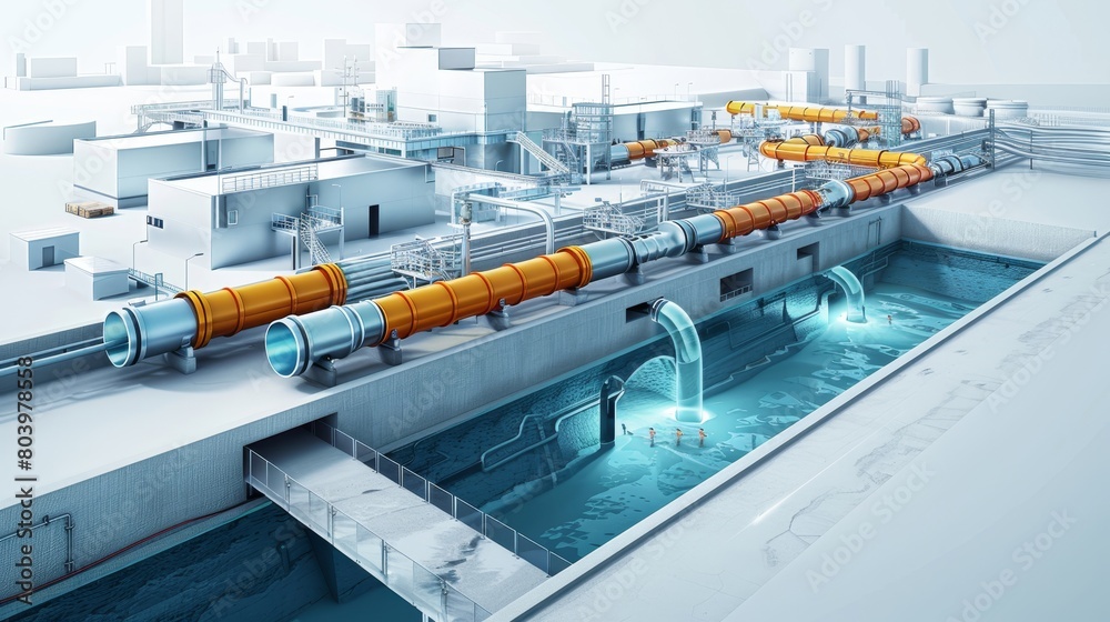 A large industrial building with a lot of pipes and tanks A large industrial building with a lot of pipes and tanks