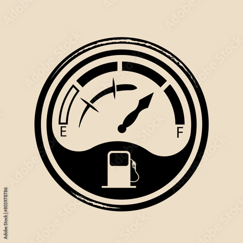 Fuel gauge meter silhouette at the gas station in a grungy style. Old vintage Gas measuring gadget for pumps and cars. Also used as speedometer with a few edits and other dashboard scale.