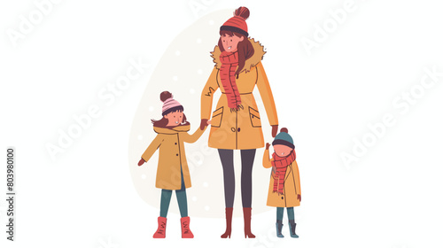 Woman and her little daughter in winter clothes 