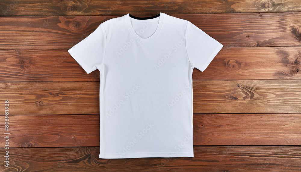 Mockup of white tshirt on a wooden background